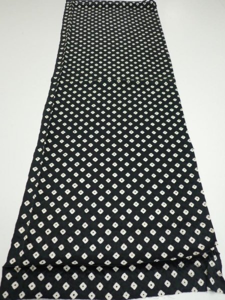 Photo5: 1Y02z60  Japanese Kimono Silk  FABRIC Shibori Black 40.6x14.6 (5)