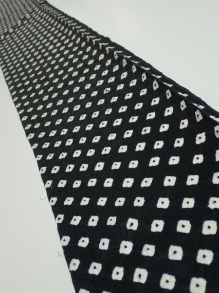 Photo1: 1Y07z40  Japanese Kimono Silk  FABRIC Shibori Black 59.8x7.3 (1)