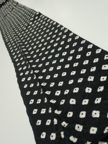 Photo1: 1Y09z60  Japanese Kimono Silk  FABRIC Shibori Black 84.3x7.1 (1)