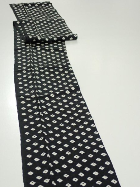 Photo3: 1Y09z60  Japanese Kimono Silk  FABRIC Shibori Black 84.3x7.1 (3)