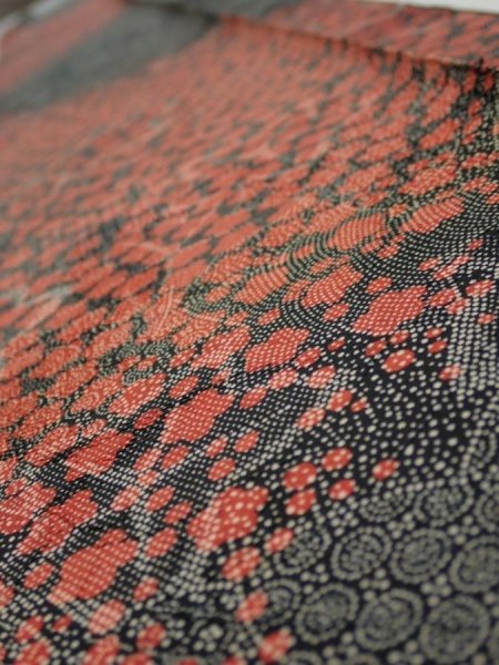 Photo4: 1Y07z50  Japanese Kimono Silk  FABRIC Plum blossom Black 59.8x7.5 (4)