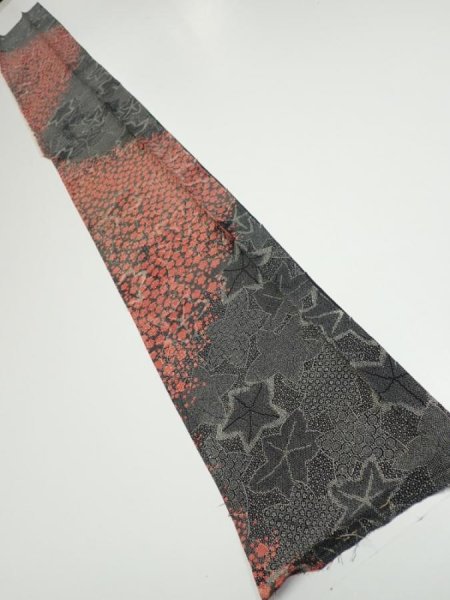 Photo6: 1Y07z50  Japanese Kimono Silk  FABRIC Plum blossom Black 59.8x7.5 (6)