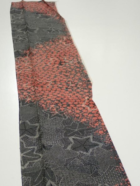 Photo3: 1Y08z50  Japanese Kimono Silk  FABRIC Plum blossom Black 60.6x7.5 (3)