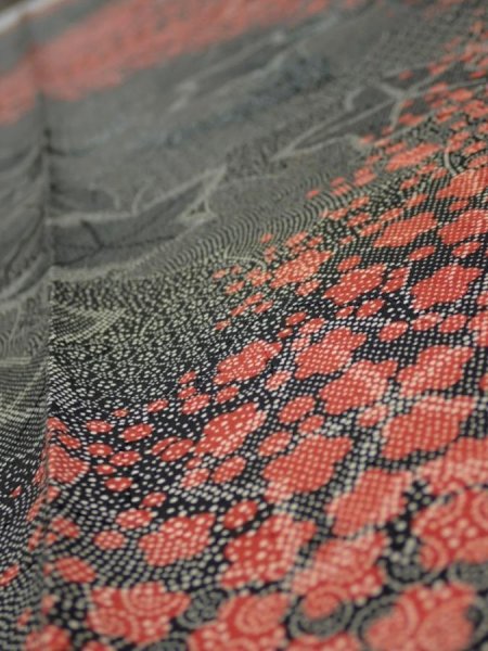 Photo4: 1Y08z50  Japanese Kimono Silk  FABRIC Plum blossom Black 60.6x7.5 (4)