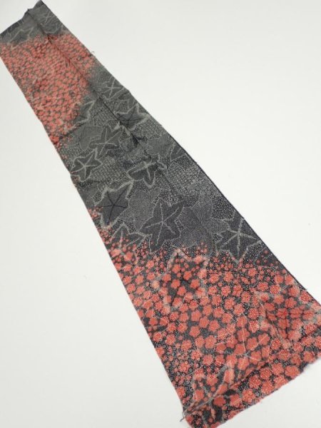 Photo1: 1Y10z30  Japanese Kimono Silk  FABRIC Plum blossom Black 38.6x6.7 (1)