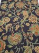 Photo1: 1K02z60  Japanese Kimono Silk  FABRIC Flowers Dark purple-Gray 42.9x14.2 (1)