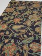 Photo3: 1K02z60  Japanese Kimono Silk  FABRIC Flowers Dark purple-Gray 42.9x14.2 (3)