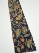 Photo2: 1K09z60  Japanese Kimono Silk  FABRIC Flowers Dark purple-Gray 86.6x6.7 (2)