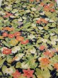Photo1: 1K01z60  Japanese Kimono Silk  FABRIC Flowers Dark navy 41.7x14.2 (1)