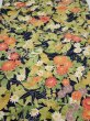 Photo1: 1K02z60  Japanese Kimono Silk  FABRIC Flowers Dark navy 42.1x14.2 (1)