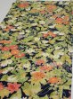 Photo3: 1K02z60  Japanese Kimono Silk  FABRIC Flowers Dark navy 42.1x14.2 (3)