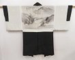 Photo1: 5131T01z580 Vintage Japanese Kimono Silk Men's HAORI Mountain Black (1)