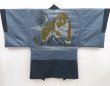 Photo1: 5131T02z920 Vintage Japanese Kimono Wool Men's HAORI Tiger Dark navy (1)