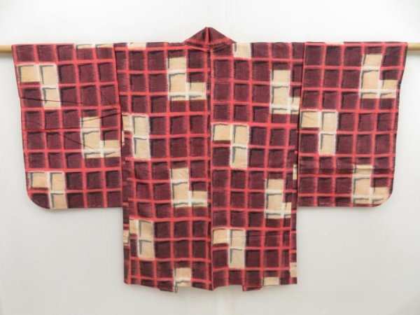 Photo3: 5131T03z440 Vintage Japanese Kimono Silk MEISEN HAORI  Coral pink (3)