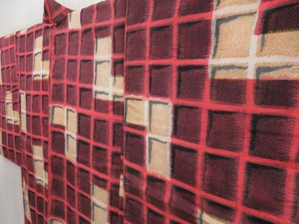 Photo5: 5131T03z440 Vintage Japanese Kimono Silk MEISEN HAORI  Coral pink (5)