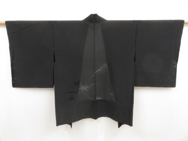Photo1: 5131T04z260 Vintage Japanese Kimono Silk See through HAORI Maple Black (1)