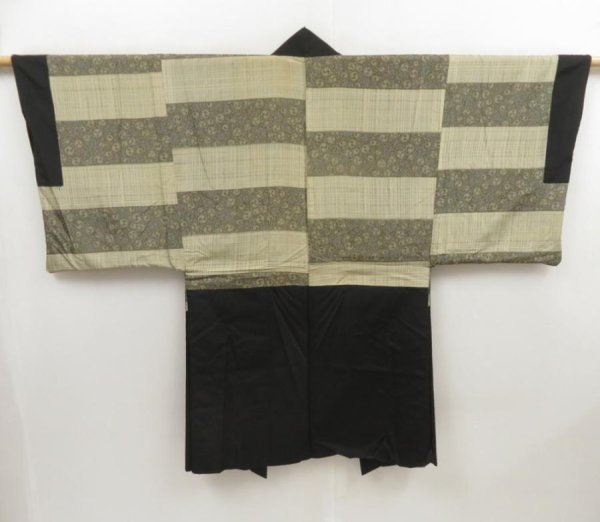 Photo1: 5131T05z500 Vintage Japanese Kimono Silk Men's HAORI  Black (1)