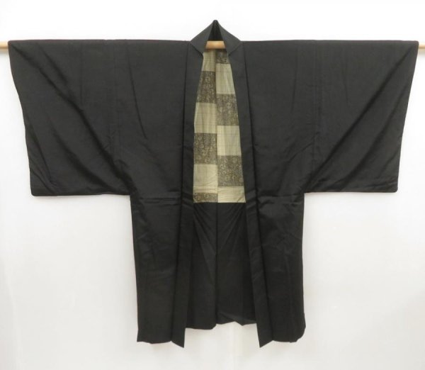 Photo5: 5131T05z500 Vintage Japanese Kimono Silk Men's HAORI  Black (5)