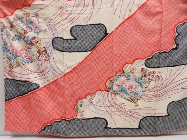 Photo5: 5131T08z1170 Vintage Japanese Kimono Silk FURISODE Folding fan Off-white (5)