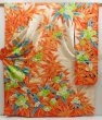 Photo1: 5131T11z1090 Vintage Japanese Kimono Silk FURISODE Flower Orangered (1)