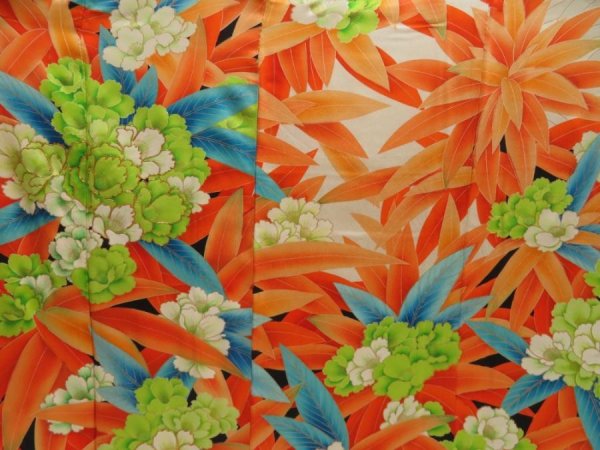 Photo8: 5131T11z1090 Vintage Japanese Kimono Silk FURISODE Flower Orangered (8)