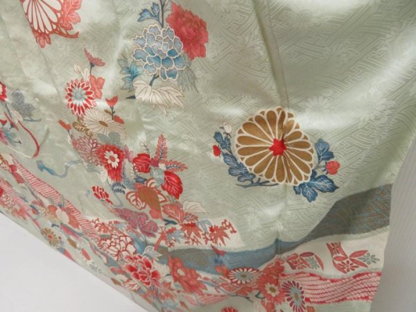 Photo4: 5131T13z840 Vintage Japanese Kimono Silk FURISODE Chrysanthemum Light blue (4)
