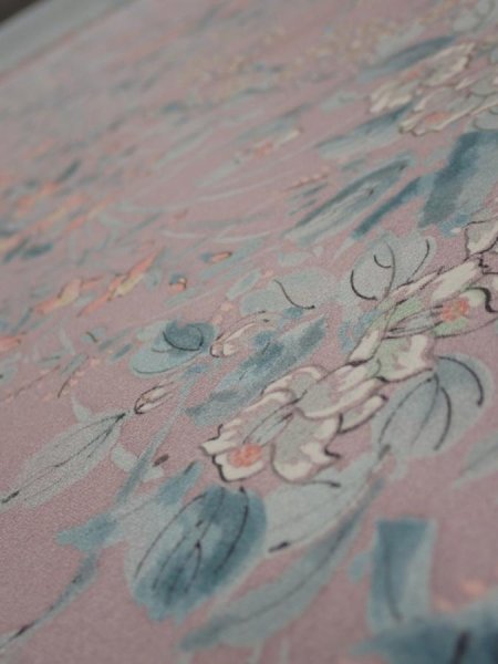 Photo4: 1K01z50  Japanese Kimono Silk  FABRIC Flowers Light ash rose 38.6x14.4 (4)