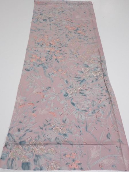 Photo5: 1K01z50  Japanese Kimono Silk  FABRIC Flowers Light ash rose 38.6x14.4 (5)