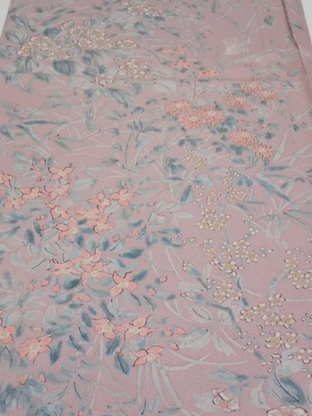 Photo1: 1K02z60  Japanese Kimono Silk  FABRIC Flowers Light ash rose 39.4x14.4 (1)