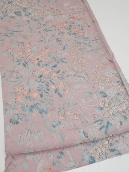 Photo2: 1K02z60  Japanese Kimono Silk  FABRIC Flowers Light ash rose 39.4x14.4 (2)