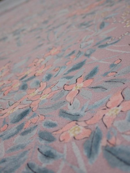 Photo4: 1K02z60  Japanese Kimono Silk  FABRIC Flowers Light ash rose 39.4x14.4 (4)