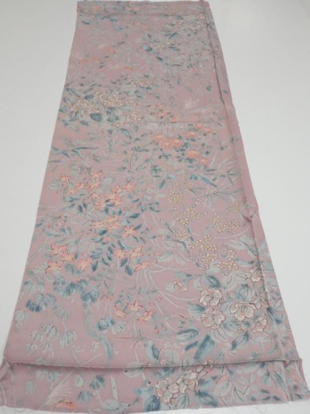 Photo5: 1K02z60  Japanese Kimono Silk  FABRIC Flowers Light ash rose 39.4x14.4 (5)