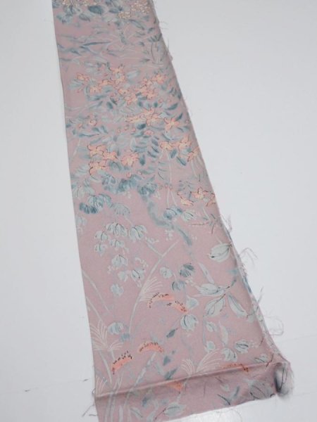 Photo2: 1K07z40  Japanese Kimono Silk  FABRIC Flowers Light ash rose 59.8x7.5 (2)