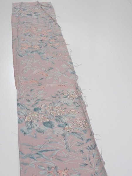 Photo3: 1K07z40  Japanese Kimono Silk  FABRIC Flowers Light ash rose 59.8x7.5 (3)
