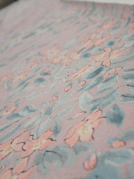 Photo4: 1K07z40  Japanese Kimono Silk  FABRIC Flowers Light ash rose 59.8x7.5 (4)
