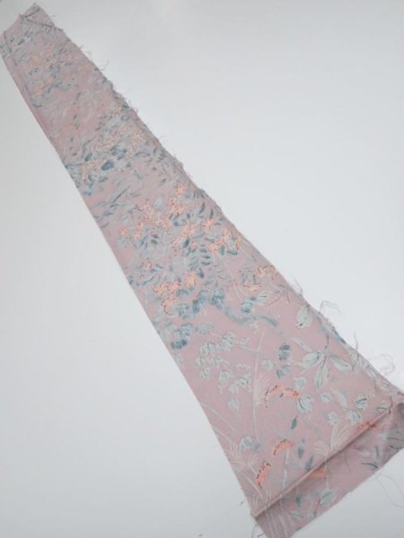 Photo5: 1K07z40  Japanese Kimono Silk  FABRIC Flowers Light ash rose 59.8x7.5 (5)