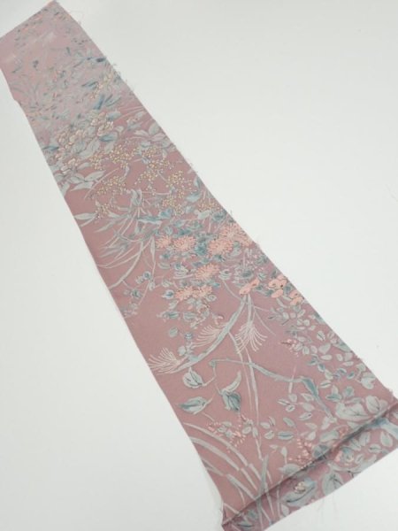 Photo5: 1K08z30  Japanese Kimono Silk  FABRIC Flowers Light ash rose 40.2x6.9 (5)