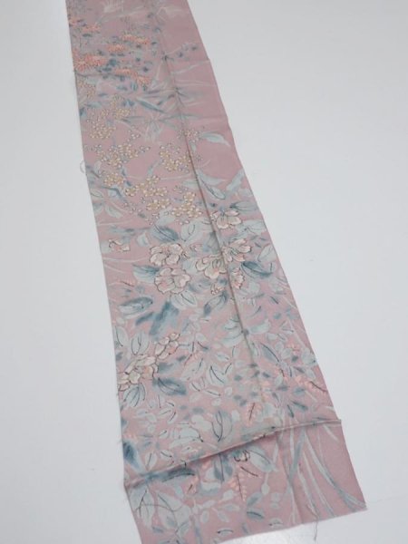 Photo2: 1K09z50  Japanese Kimono Silk  FABRIC Flowers Light ash rose 79.9x6.9 (2)