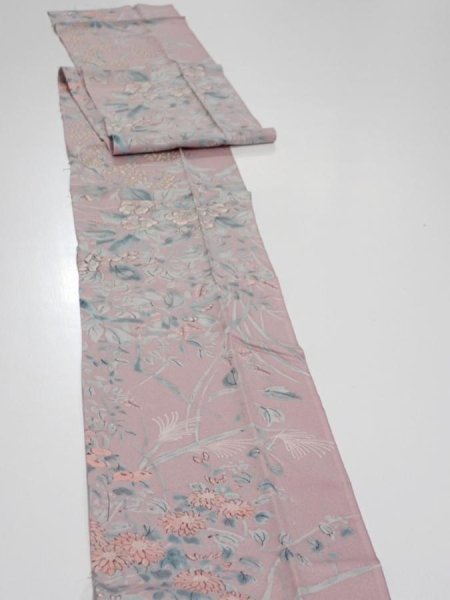 Photo3: 1K09z50  Japanese Kimono Silk  FABRIC Flowers Light ash rose 79.9x6.9 (3)