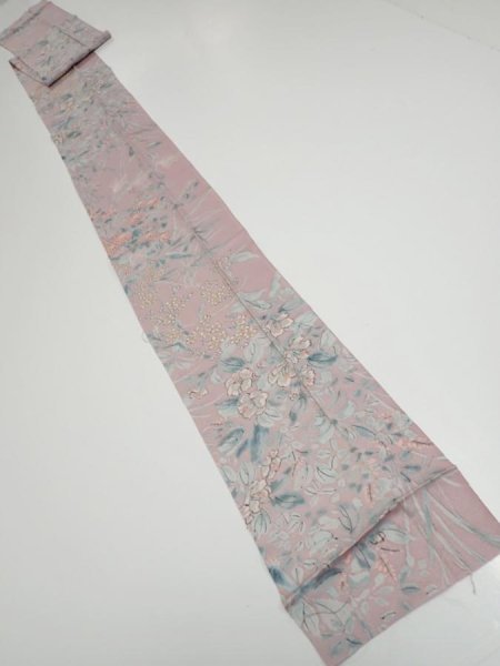 Photo5: 1K09z50  Japanese Kimono Silk  FABRIC Flowers Light ash rose 79.9x6.9 (5)