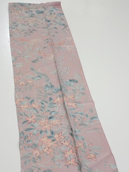 Photo4: 1K10z30  Japanese Kimono Silk  FABRIC Flowers Light ash rose 39.4x7.5 (4)