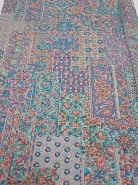 Photo1: 1K01z70  Japanese Kimono Silk  FABRIC Flowers Dull lavender 50.8x15.0 (1)