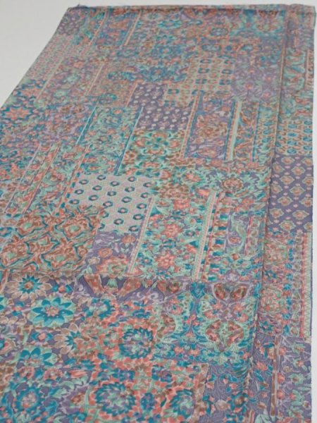 Photo3: 1K01z70  Japanese Kimono Silk  FABRIC Flowers Dull lavender 50.8x15.0 (3)