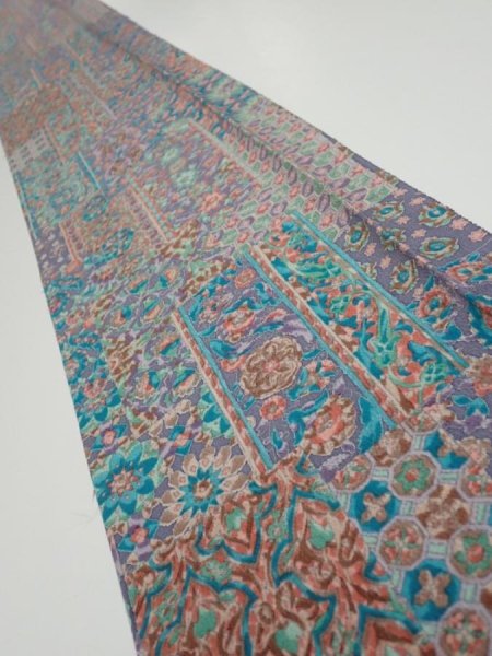 Photo1: 1K07z40  Japanese Kimono Silk  FABRIC Flowers Dull lavender 57.5x7.7 (1)