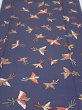 Photo1: 1K06z90  Japanese Kimono Silk  FABRIC Bird Navy-Gray 66.1x14.4 (1)