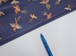 Photo6: 1K06z90  Japanese Kimono Silk  FABRIC Bird Navy-Gray 66.1x14.4 (6)