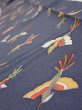 Photo4: 1K09z50  Japanese Kimono Silk  FABRIC Bird Navy-Gray 82.7x6.7 (4)