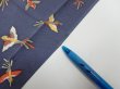 Photo5: 1K09z50  Japanese Kimono Silk  FABRIC Bird Navy-Gray 82.7x6.7 (5)
