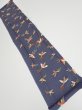 Photo1: 1K10z30  Japanese Kimono Silk  FABRIC Bird Navy-Gray 36.6x6.9 (1)