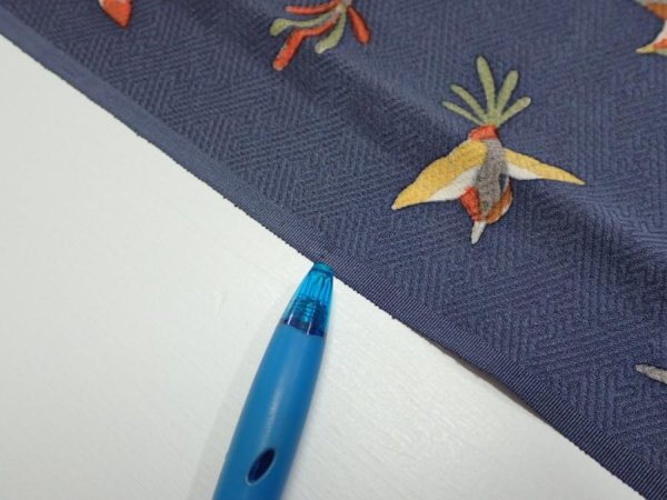 Photo6: 1K10z30  Japanese Kimono Silk  FABRIC Bird Navy-Gray 36.6x6.9 (6)